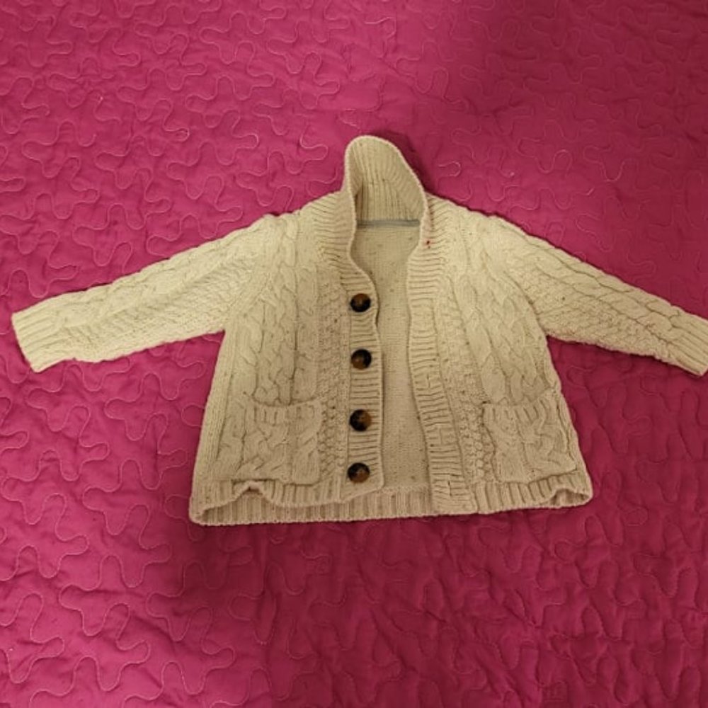 Babies Off White Knitted Button-up Cardigan. 12-18m